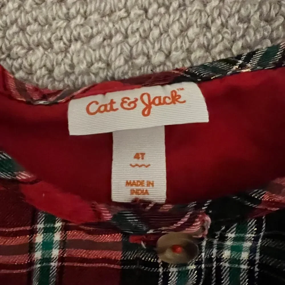 Cat & Jack Tartan Plaid Tinsel Holiday Christmas Girl's Dress - 4T